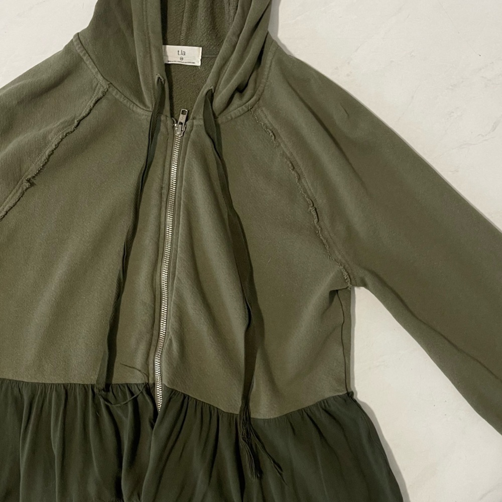 Anthropologie T.la Olive Green Lavande Tunic Full Zip Hoodie Size XS - Picture 4 of 7